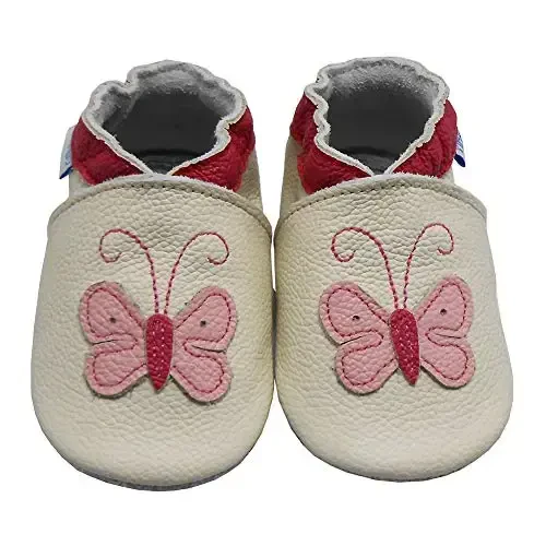 YIHAKIDS Baby Leather Shoes Soft Sole First Walking Moccasins Infants Toddler Boys Girls Crawling Slippers Slip-on Shoes with Elastic Ankle - 6
