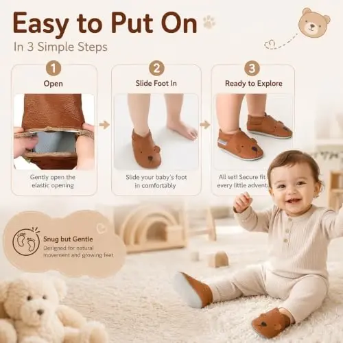 YIHAKIDS Baby Leather Shoes Soft Sole First Walking Moccasins Infants Toddler Boys Girls Crawling Slippers Slip-on Shoes with Elastic Ankle - 5