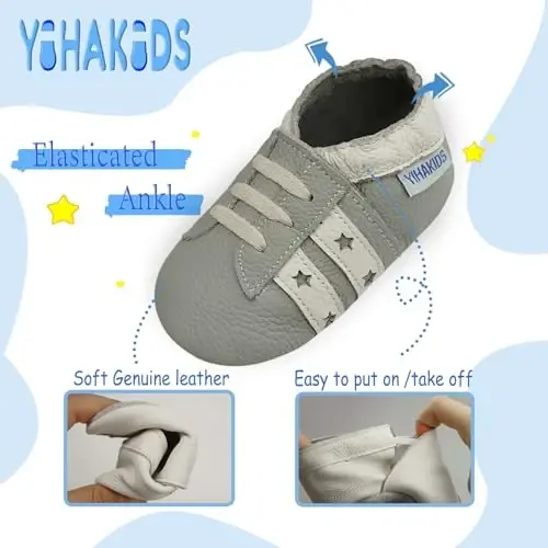 YIHAKIDS Baby Leather Shoes Soft Sole First Walking Moccasins Infants Toddler Boys Girls Crawling Slippers Slip-on Shoes with Elastic Ankle - 4