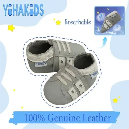 YIHAKIDS Baby Leather Shoes Soft Sole First Walking Moccasins Infants Toddler Boys Girls Crawling Slippers Slip-on Shoes with Elastic Ankle - 2