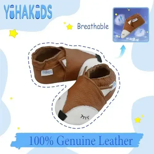YIHAKIDS Baby Leather Shoes Soft Sole First Walking Moccasins Infants Toddler Boys Girls Crawling Slippers Slip-on Shoes with Elastic Ankle - 2