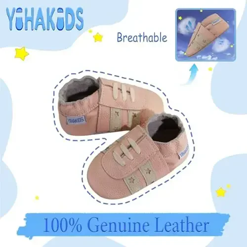 YIHAKIDS Baby Leather Shoes Soft Sole First Walking Moccasins Infants Toddler Boys Girls Crawling Slippers Slip-on Shoes with Elastic Ankle - 2