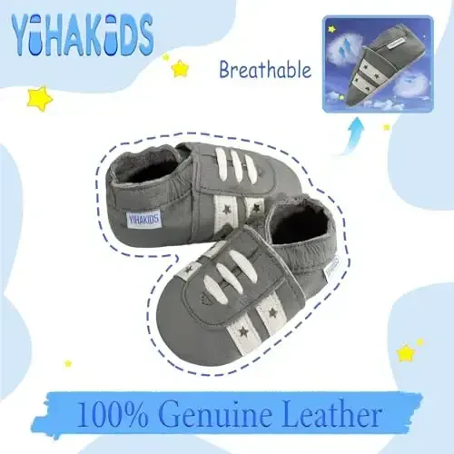 YIHAKIDS Baby Leather Shoes Soft Sole First Walking Moccasins Infants Toddler Boys Girls Crawling Slippers Slip-on Shoes with Elastic Ankle - 2