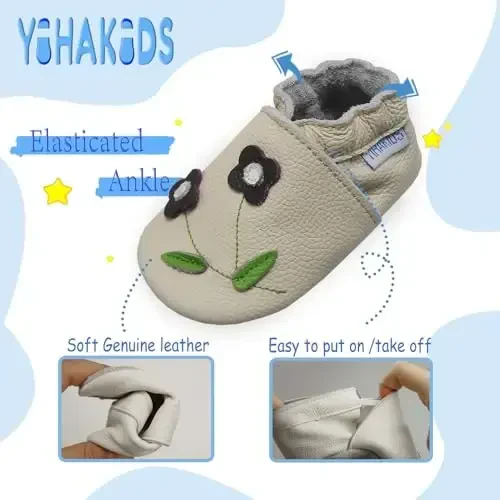 YIHAKIDS Baby Leather Shoes Soft Sole First Walking Moccasins Infants Toddler Boys Girls Crawling Slippers Slip-on Shoes with Elastic Ankle - 4