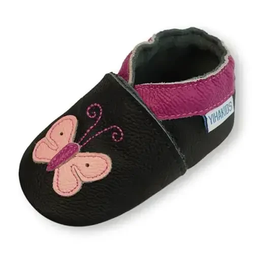 YIHAKIDS Baby Leather Shoes Soft Sole First Walking Moccasins Infants Toddler Boys Girls Crawling Slippers Slip-on Shoes with Elastic Ankle - YIHAKIDS