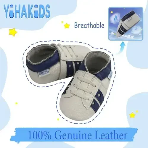 YIHAKIDS Baby Leather Shoes Soft Sole First Walking Moccasins Infants Toddler Boys Girls Crawling Slippers Slip-on Shoes with Elastic Ankle - 2