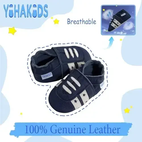 YIHAKIDS Baby Leather Shoes Soft Sole First Walking Moccasins Infants Toddler Boys Girls Crawling Slippers Slip-on Shoes with Elastic Ankle - 2