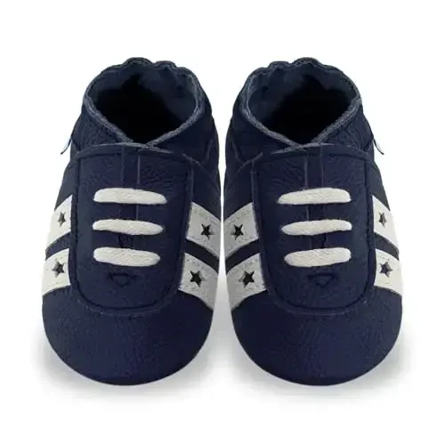 YIHAKIDS Baby Leather Shoes Soft Sole First Walking Moccasins Infants Toddler Boys Girls Crawling Slippers Slip-on Shoes with Elastic Ankle - 6