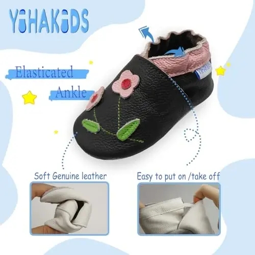 YIHAKIDS Baby Leather Shoes Soft Sole First Walking Moccasins Infants Toddler Boys Girls Crawling Slippers Slip-on Shoes with Elastic Ankle - 3
