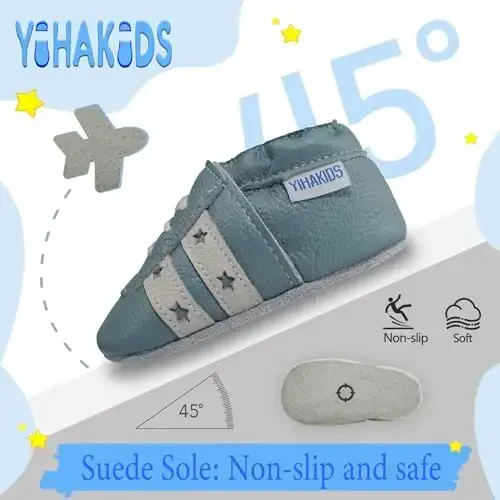 YIHAKIDS Baby Leather Shoes Soft Sole First Walking Moccasins Infants Toddler Boys Girls Crawling Slippers Slip-on Shoes with Elastic Ankle - 3