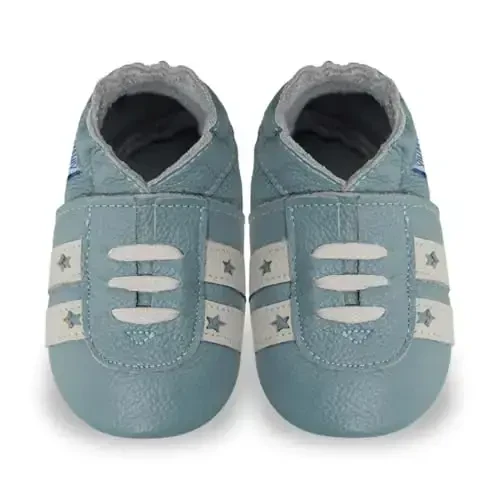 YIHAKIDS Baby Leather Shoes Soft Sole First Walking Moccasins Infants Toddler Boys Girls Crawling Slippers Slip-on Shoes with Elastic Ankle - 6