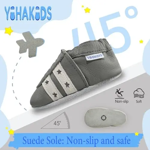YIHAKIDS Baby Leather Shoes Soft Sole First Walking Moccasins Infants Toddler Boys Girls Crawling Slippers Slip-on Shoes with Elastic Ankle - 3