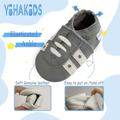 YIHAKIDS Baby Leather Shoes Soft Sole First Walking Moccasins Infants Toddler Boys Girls Crawling Slippers Slip-on Shoes with Elastic Ankle - 4