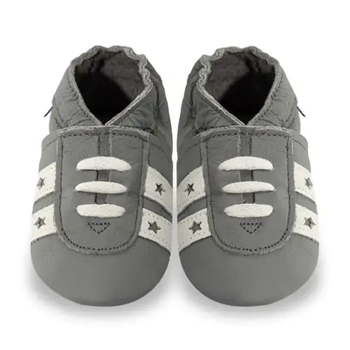 YIHAKIDS Baby Leather Shoes Soft Sole First Walking Moccasins Infants Toddler Boys Girls Crawling Slippers Slip-on Shoes with Elastic Ankle - 6