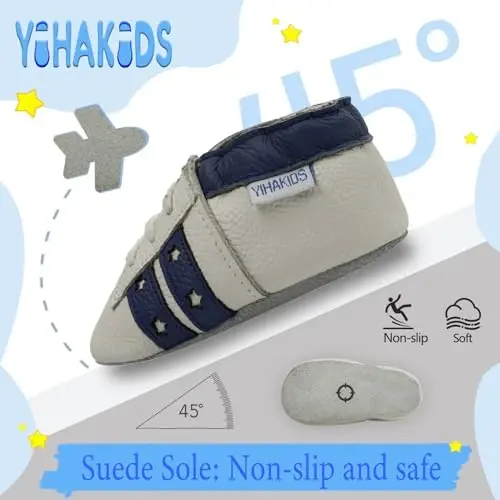 YIHAKIDS Baby Leather Shoes Soft Sole First Walking Moccasins Infants Toddler Boys Girls Crawling Slippers Slip-on Shoes with Elastic Ankle - 3