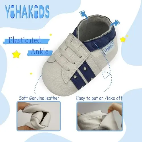 YIHAKIDS Baby Leather Shoes Soft Sole First Walking Moccasins Infants Toddler Boys Girls Crawling Slippers Slip-on Shoes with Elastic Ankle - 4