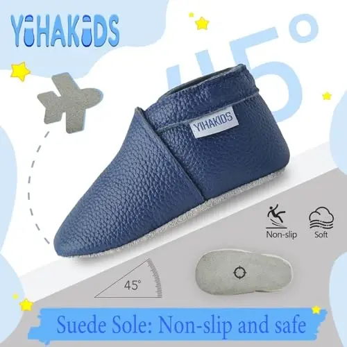 YIHAKIDS Bebek Deri Ayakkabı Yumuşak Taban İlk Yürüme Makosenleri Bebek Yürümeye Başlayan Erkek Kız Bebekler için Emekleme Terlikleri Giymeli Ayakkabılar Düz Renk Ayakkabılar - 3