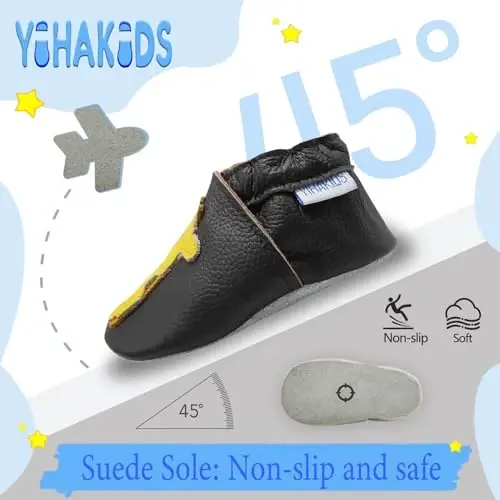 YIHAKIDS Baby Leather Shoes Soft Sole First Walking Moccasins Infants Toddler Boys Girls Crawling Slippers Slip-on Shoes with Elastic Ankle - 3