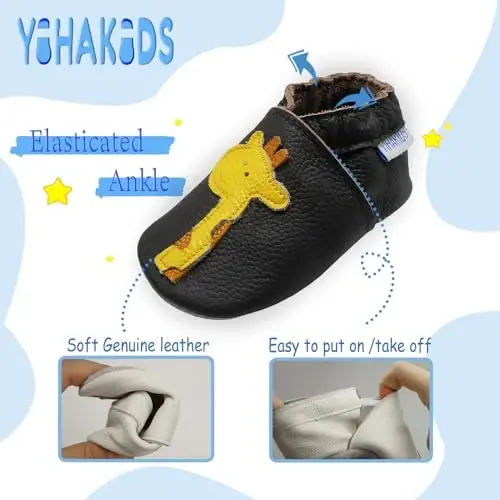 YIHAKIDS Baby Leather Shoes Soft Sole First Walking Moccasins Infants Toddler Boys Girls Crawling Slippers Slip-on Shoes with Elastic Ankle - 4