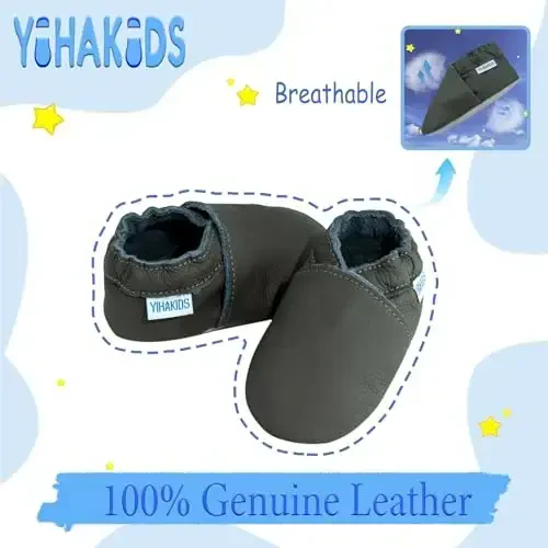 YIHAKIDS Baby Leather Shoes Soft Sole First Walking Moccasins Infants Toddler Boys Girls Crawling Slippers Slip-on Shoes Solid Color Shoes - 2