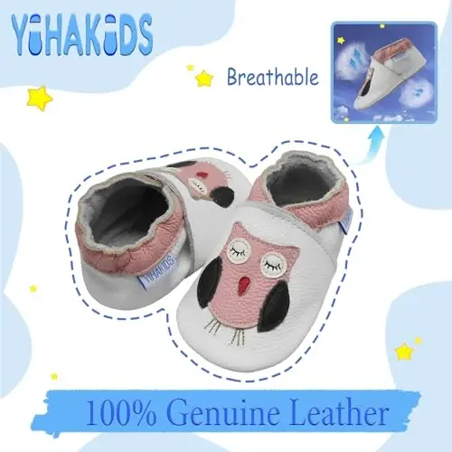 YIHAKIDS Baby Leather Shoes Soft Sole First Walking Moccasins Infants Toddler Boys Girls Crawling Slippers Slip-on Shoes with Elastic Ankle - 2