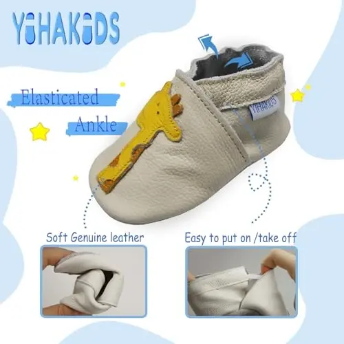 YIHAKIDS Baby Leather Shoes Soft Sole First Walking Moccasins Infants Toddler Boys Girls Crawling Slippers Slip-on Shoes with Elastic Ankle - 4