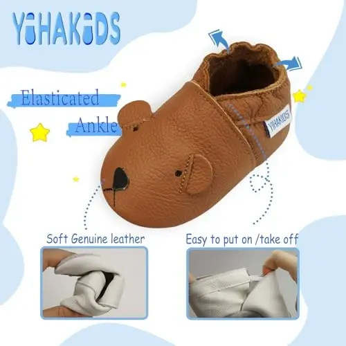 YIHAKIDS Baby Leather Shoes Soft Sole First Walking Moccasins Infants Toddler Boys Girls Crawling Slippers Slip-on Shoes with Elastic Ankle - 4