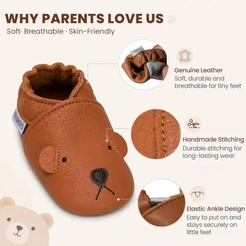 YIHAKIDS Baby Leather Shoes Soft Sole First Walking Moccasins Infants Toddler Boys Girls Crawling Slippers Slip-on Shoes with Elastic Ankle - YIHAKIDS (1)