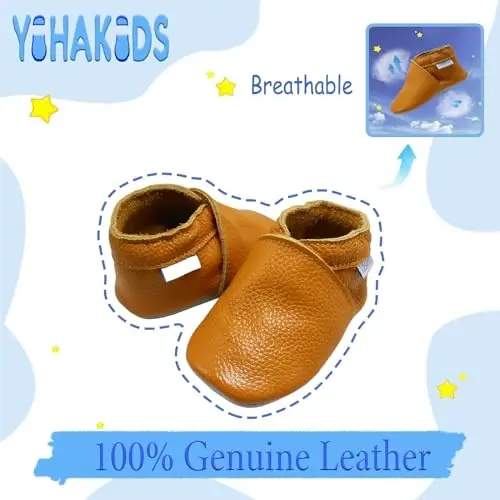 YIHAKIDS Baby Leather Shoes Soft Sole First Walking Moccasins Infants Toddler Boys Girls Crawling Slippers Slip-on Shoes Solid Color Shoes - 2