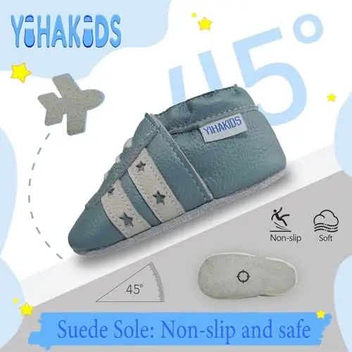 YIHAKIDS Baby Leather Shoes Soft Sole First Walking Moccasins Infants Toddler Boys Girls Crawling Slippers Slip-on Shoes with Elastic Ankle - 3