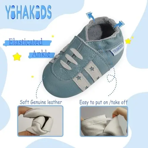 YIHAKIDS Baby Leather Shoes Soft Sole First Walking Moccasins Infants Toddler Boys Girls Crawling Slippers Slip-on Shoes with Elastic Ankle - 4