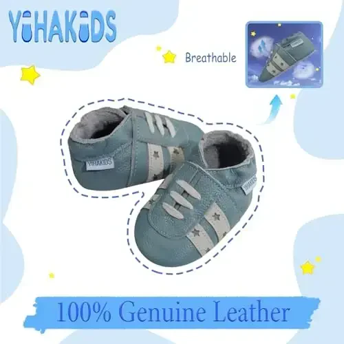 YIHAKIDS Baby Leather Shoes Soft Sole First Walking Moccasins Infants Toddler Boys Girls Crawling Slippers Slip-on Shoes with Elastic Ankle - YIHAKIDS (1)