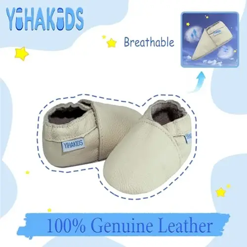 YIHAKIDS Baby Leather Shoes Soft Sole First Walking Moccasins Infants Toddler Boys Girls Crawling Slippers Slip-on Shoes Solid Color Shoes - 2