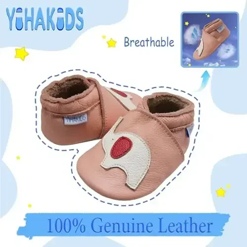 YIHAKIDS Baby Leather Shoes Soft Sole First Walking Moccasins Infants Toddler Boys Girls Crawling Slippers Slip-on Shoes with Elastic Ankle - YIHAKIDS (1)