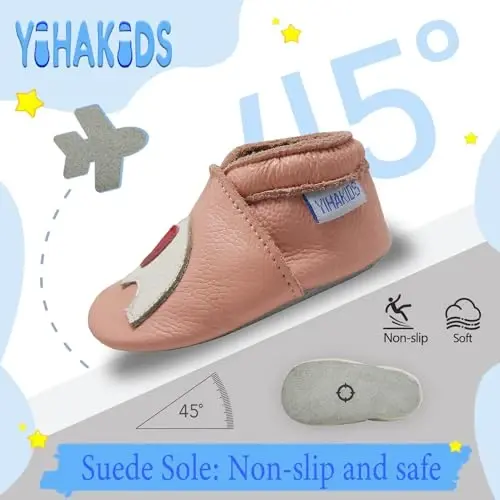 YIHAKIDS Baby Leather Shoes Soft Sole First Walking Moccasins Infants Toddler Boys Girls Crawling Slippers Slip-on Shoes with Elastic Ankle - 3