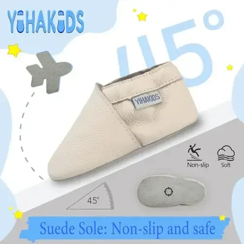 YIHAKIDS Baby Leather Shoes Soft Sole First Walking Moccasins Infants Toddler Boys Girls Crawling Slippers Slip-on Shoes Solid Color Shoes - 3