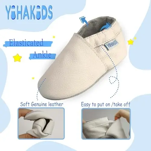 YIHAKIDS Baby Leather Shoes Soft Sole First Walking Moccasins Infants Toddler Boys Girls Crawling Slippers Slip-on Shoes Solid Color Shoes - 4