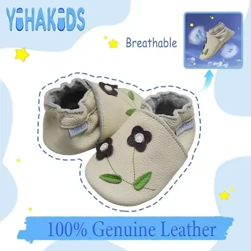 YIHAKIDS Baby Leather Shoes Soft Sole First Walking Moccasins Infants Toddler Boys Girls Crawling Slippers Slip-on Shoes with Elastic Ankle - YIHAKIDS (1)