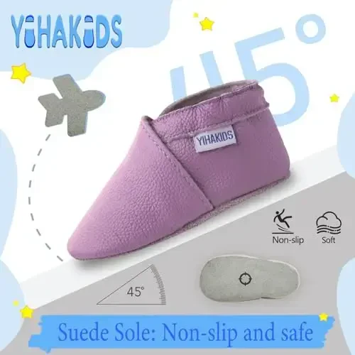 YIHAKIDS Baby Leather Shoes Soft Sole First Walking Moccasins Infants Toddler Boys Girls Crawling Slippers Slip-on Shoes Solid Color Shoes - 3