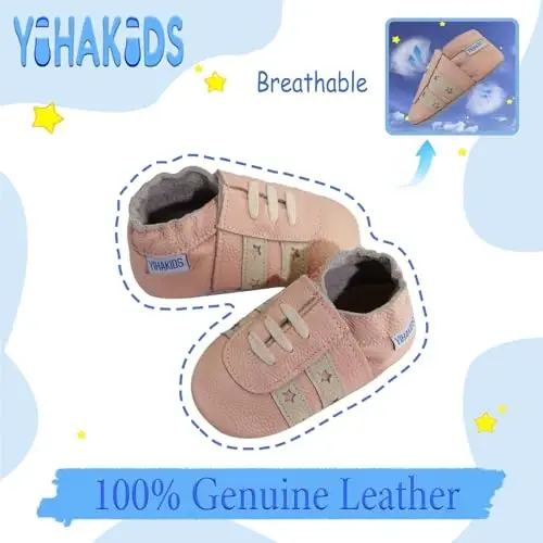 YIHAKIDS Baby Leather Shoes Soft Sole First Walking Moccasins Infants Toddler Boys Girls Crawling Slippers Slip-on Shoes with Elastic Ankle - 2