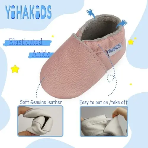 YIHAKIDS Baby Leather Shoes Soft Sole First Walking Moccasins Infants Toddler Boys Girls Crawling Slippers Slip-on Shoes Solid Color Shoes - 4