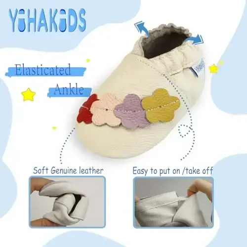 YIHAKIDS Baby Leather Shoes Soft Sole First Walking Moccasins Infants Toddler Boys Girls Crawling Slippers Slip-on Shoes with Elastic Ankle - 4
