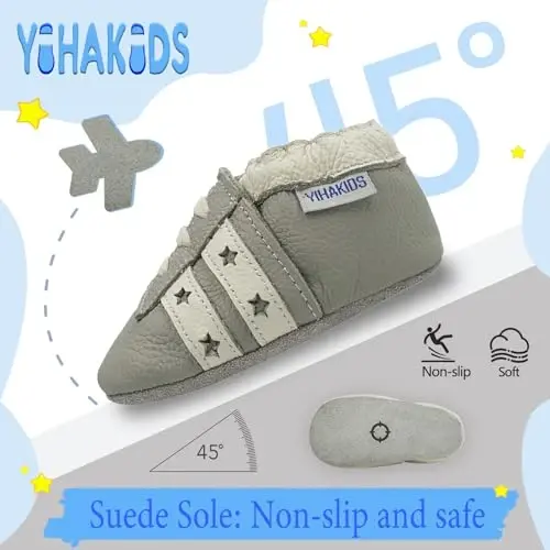 YIHAKIDS Baby Leather Shoes Soft Sole First Walking Moccasins Infants Toddler Boys Girls Crawling Slippers Slip-on Shoes with Elastic Ankle - 3