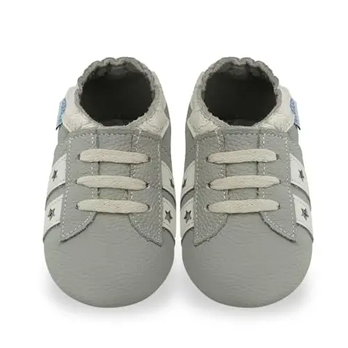 YIHAKIDS Baby Leather Shoes Soft Sole First Walking Moccasins Infants Toddler Boys Girls Crawling Slippers Slip-on Shoes with Elastic Ankle - 6