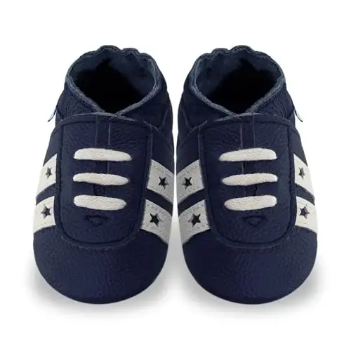 YIHAKIDS Baby Leather Shoes Soft Sole First Walking Moccasins Infants Toddler Boys Girls Crawling Slippers Slip-on Shoes with Elastic Ankle - 6