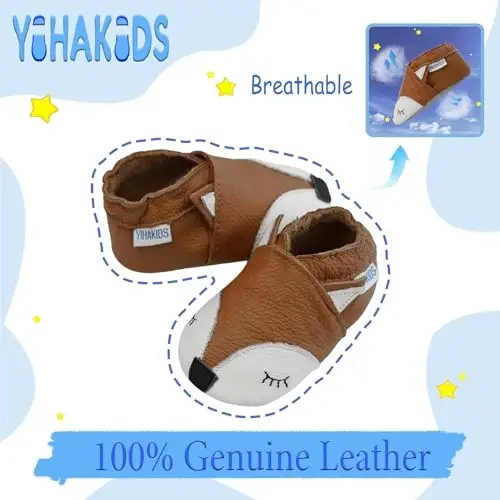YIHAKIDS Baby Leather Shoes Soft Sole First Walking Moccasins Infants Toddler Boys Girls Crawling Slippers Slip-on Shoes with Elastic Ankle - 2