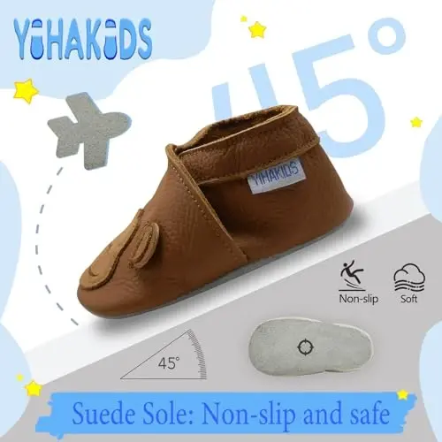 YIHAKIDS Baby Leather Shoes Soft Sole First Walking Moccasins Infants Toddler Boys Girls Crawling Slippers Slip-on Shoes with Elastic Ankle - 3