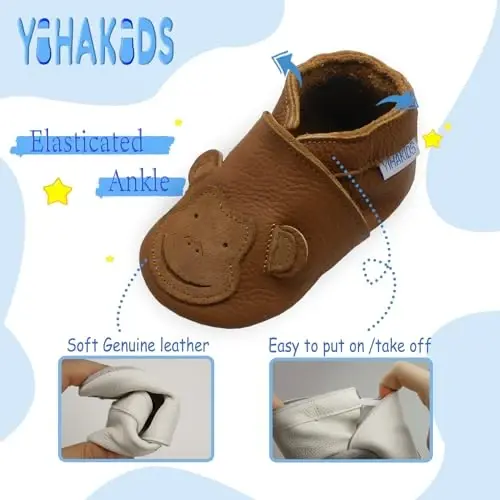 YIHAKIDS Baby Leather Shoes Soft Sole First Walking Moccasins Infants Toddler Boys Girls Crawling Slippers Slip-on Shoes with Elastic Ankle - 4