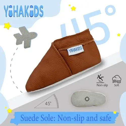 YIHAKIDS Bebek Deri Ayakkabıları Yumuşak Taban İlk Yürüme Makosenleri Bebek Yürümeye Başlayan Erkek Çocuk Kız Sürünme Terlikleri Giyme Ayakkabıları Düz Renk Ayakkabılar - 3