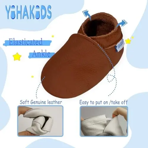 YIHAKIDS Bebek Deri Ayakkabıları Yumuşak Taban İlk Yürüme Makosenleri Bebek Yürümeye Başlayan Erkek Çocuk Kız Sürünme Terlikleri Giyme Ayakkabıları Düz Renk Ayakkabılar - 4